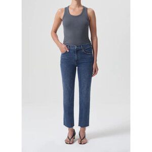 AGOLDE Women 25 Kye Jeans Crop Medium Wash Denim Raw Hem Ankle Straight Leg
